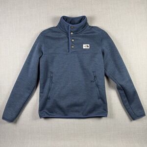 North Face Pullover Mens Small Blue Sherpa Lined 1/4 Snap Sweater Wool Blend